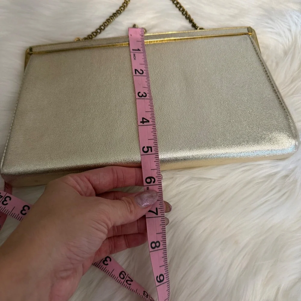 Vintage - Metallic Gold Clutch‎ Handbag and Chain Strap
